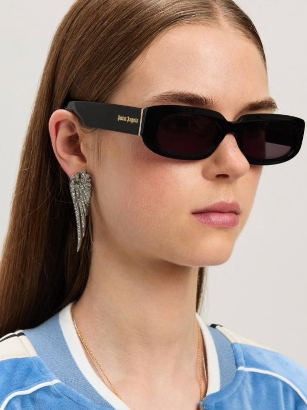 Palm Angels Black Rectangular Sunglasses with Gold Logo